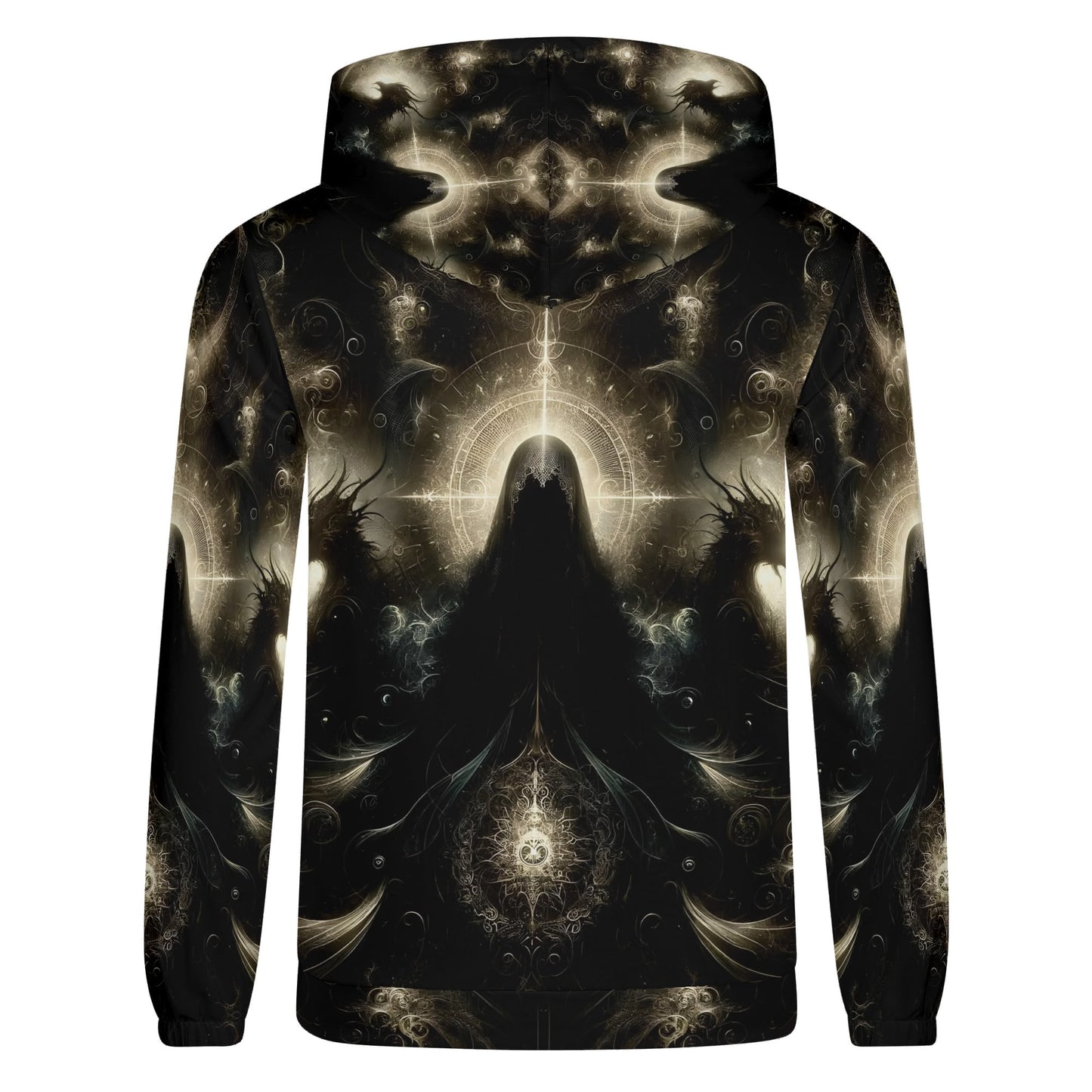 Keeper of the Obsidian Wings Poly French Terry hoodie with dark mystical winged design by Loud and Lethal