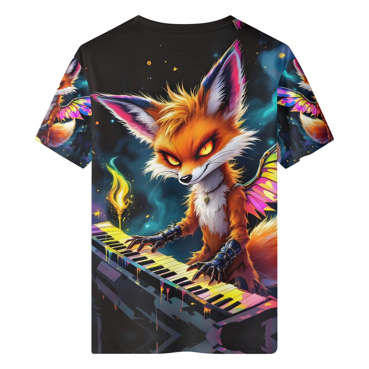 Keywing Fox Organic Cotton Kids T-Shirt featuring a vibrant fox playing a colorful keyboard design