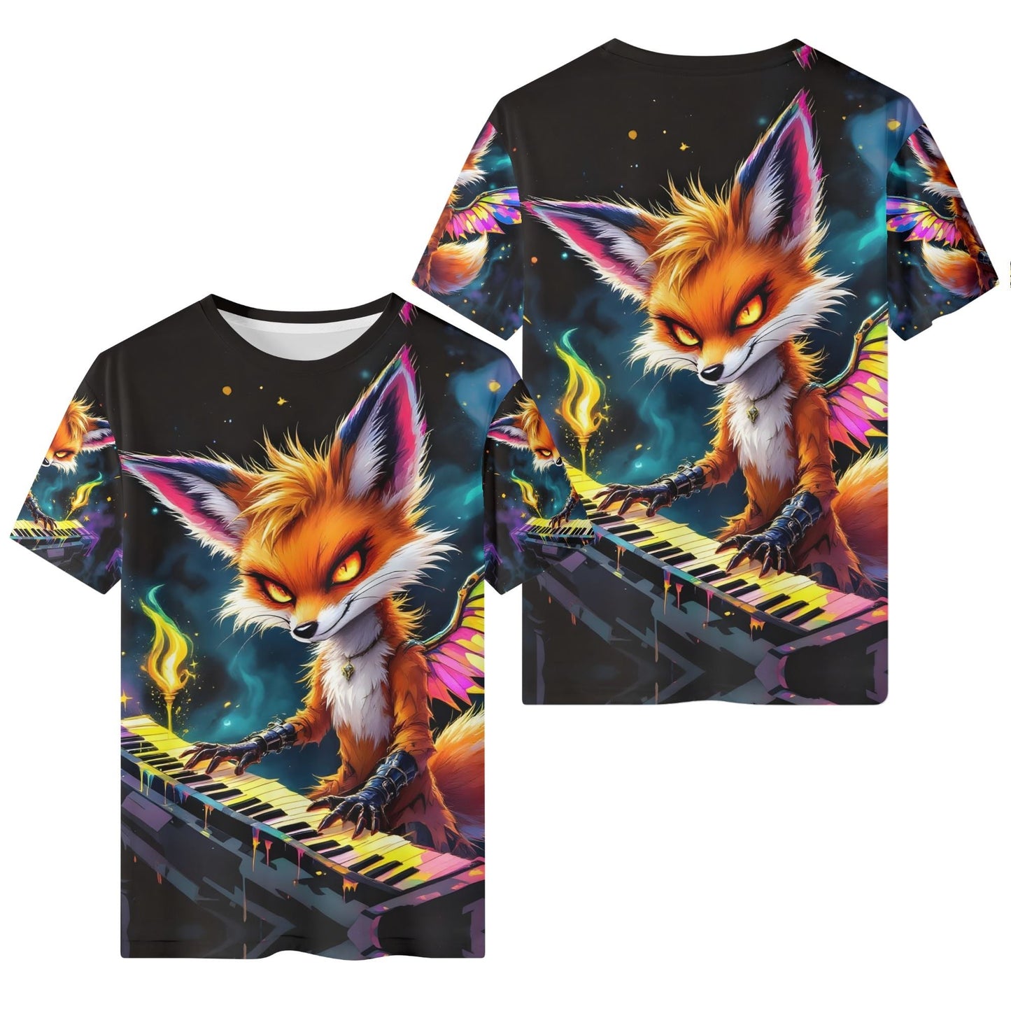 Keywing Fox Organic Cotton Kids T-Shirt by Loud and Lethal featuring a colorful fox playing keyboard design