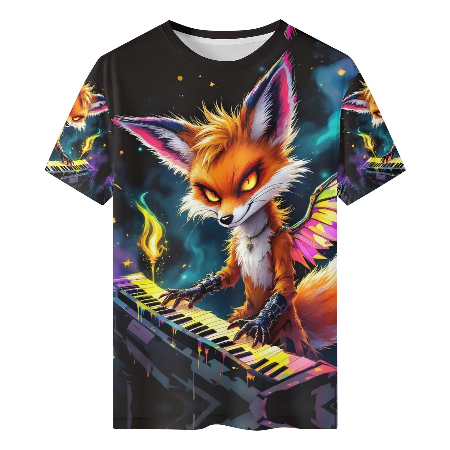 Keywing Fox Organic Cotton Kids T-Shirt by Loud and Lethal featuring vibrant fox playing keyboard design