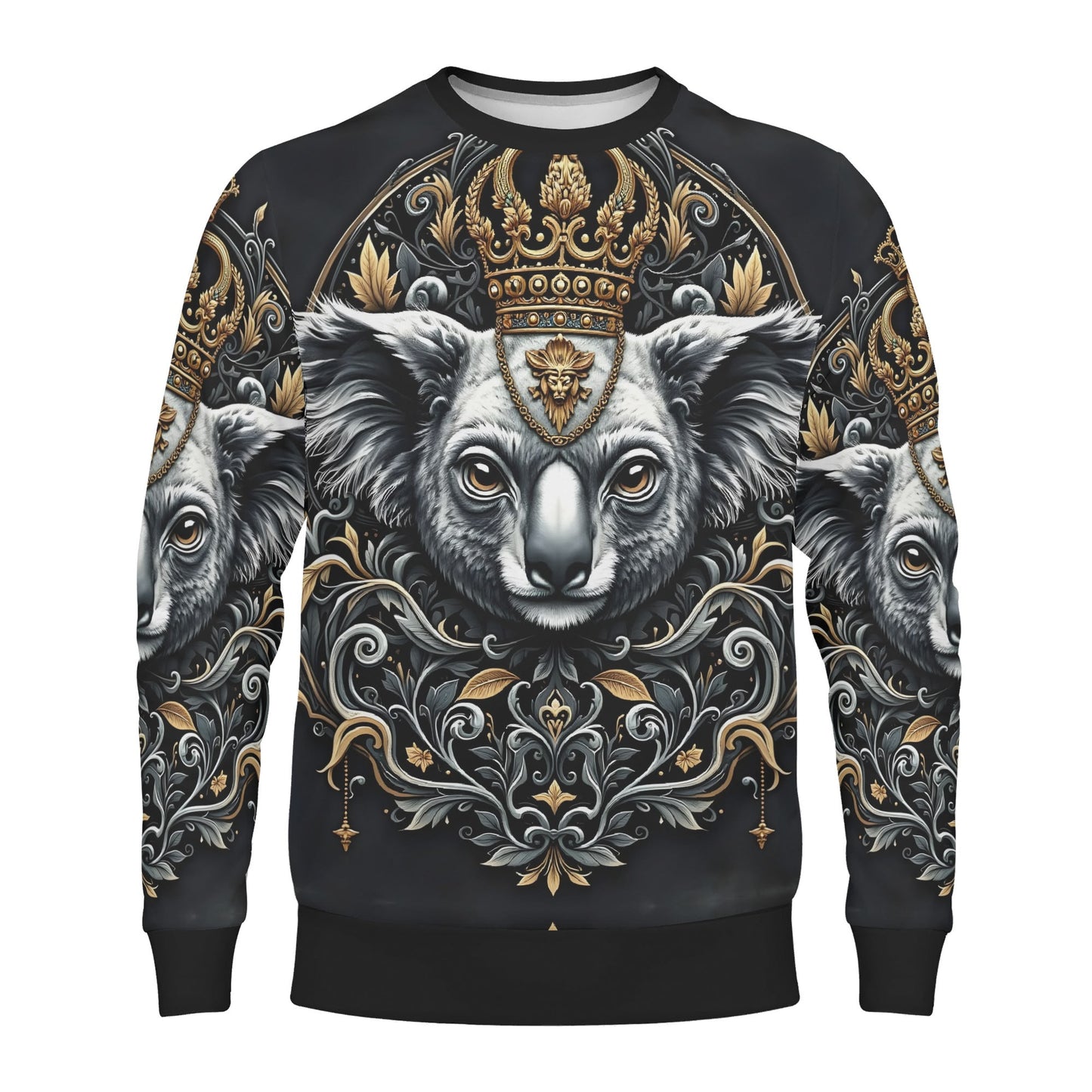 Koala Royalty Limited Edition Poly French Terry Sweatshirt unisex sweater black baroque koala with gold crown by Loud and Lethal