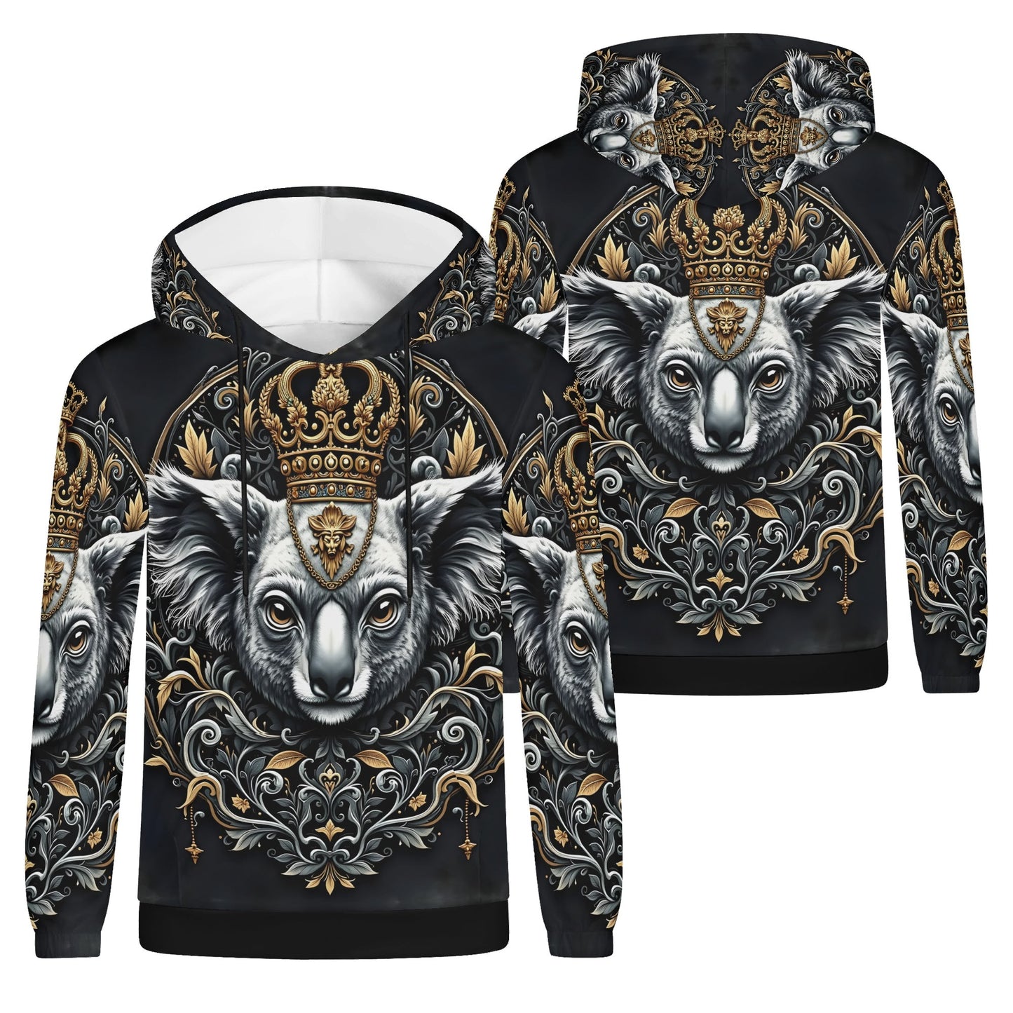 Koala Royalty Poly French Terry Hoodie Limited Edition unisex black hoodie with gold crowned koala front and back