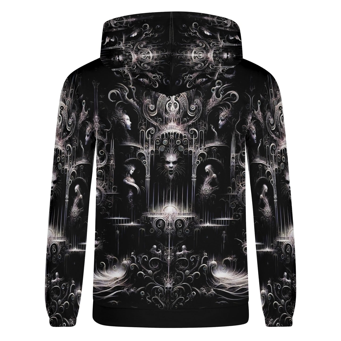 Back view of Loud and Lethal Labyrinth of Souls Cotton Terry Hoodie with dark intricate fantasy design