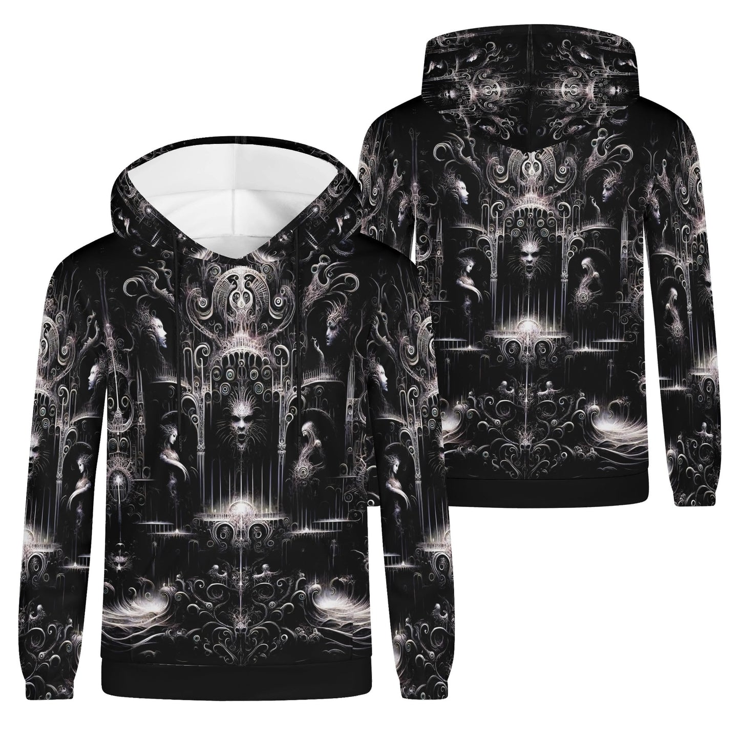 Labyrinth of Souls Cotton Terry Hoodie by Loud and Lethal with intricate dark fantasy design on front and back