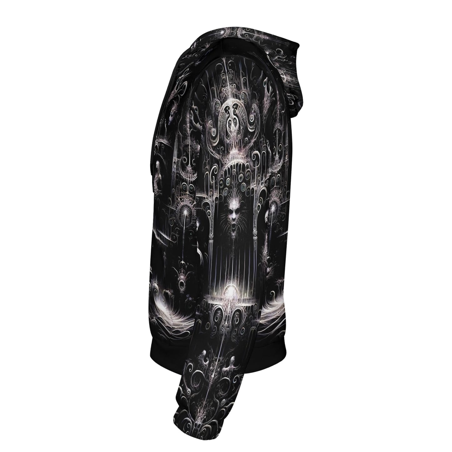 Loud and Lethal Labyrinth of Souls Cotton Terry Hoodie in black with intricate dark fantasy design