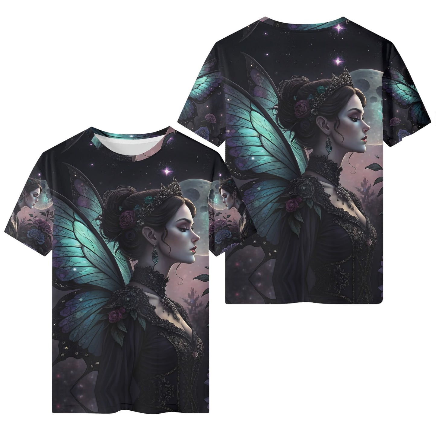 Lunar Enchantress Organic Cotton Kids T-Shirt by Loud and Lethal with fairy wings and moonlit fantasy design