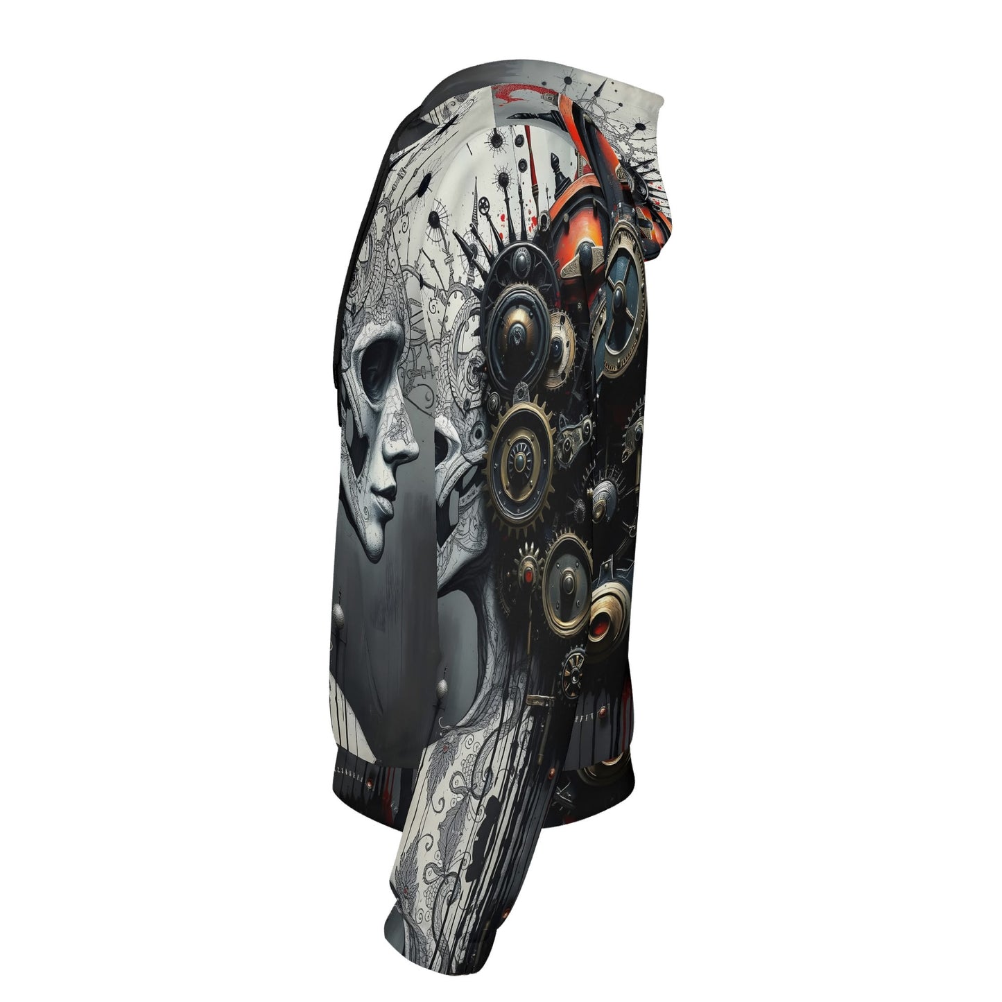 Loud and Lethal Mech and Flesh Poly French Terry hoodie with detailed mechanical and human face design