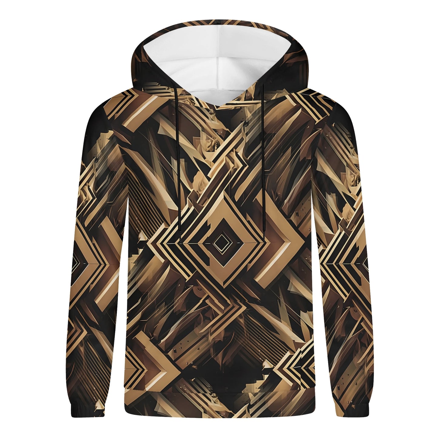 Metallic Maze poly french terry hoodie by Loud and Lethal with geometric brown and black pattern
