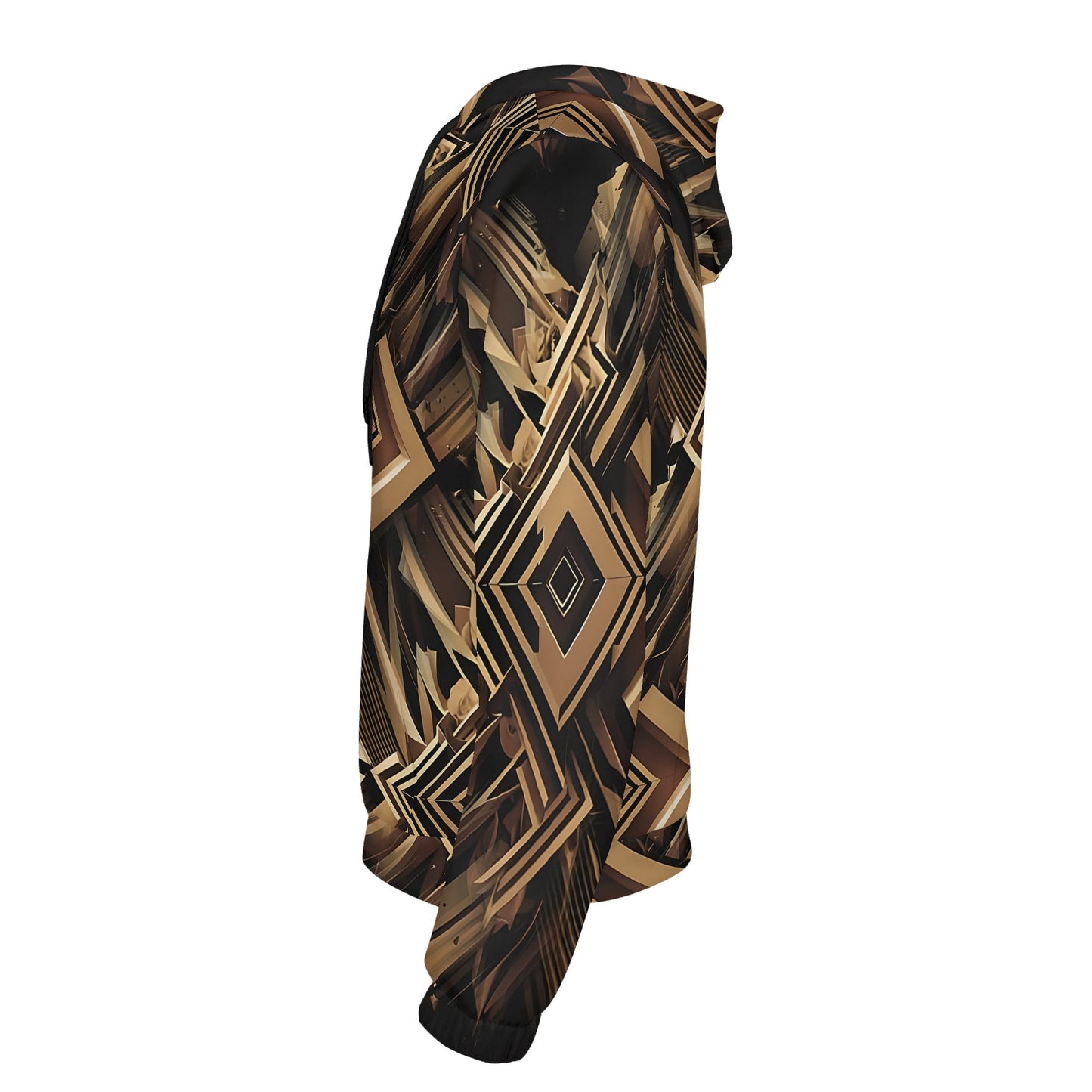 Loud and Lethal Metallic Maze poly french terry hoodie with abstract geometric brown and black patterns