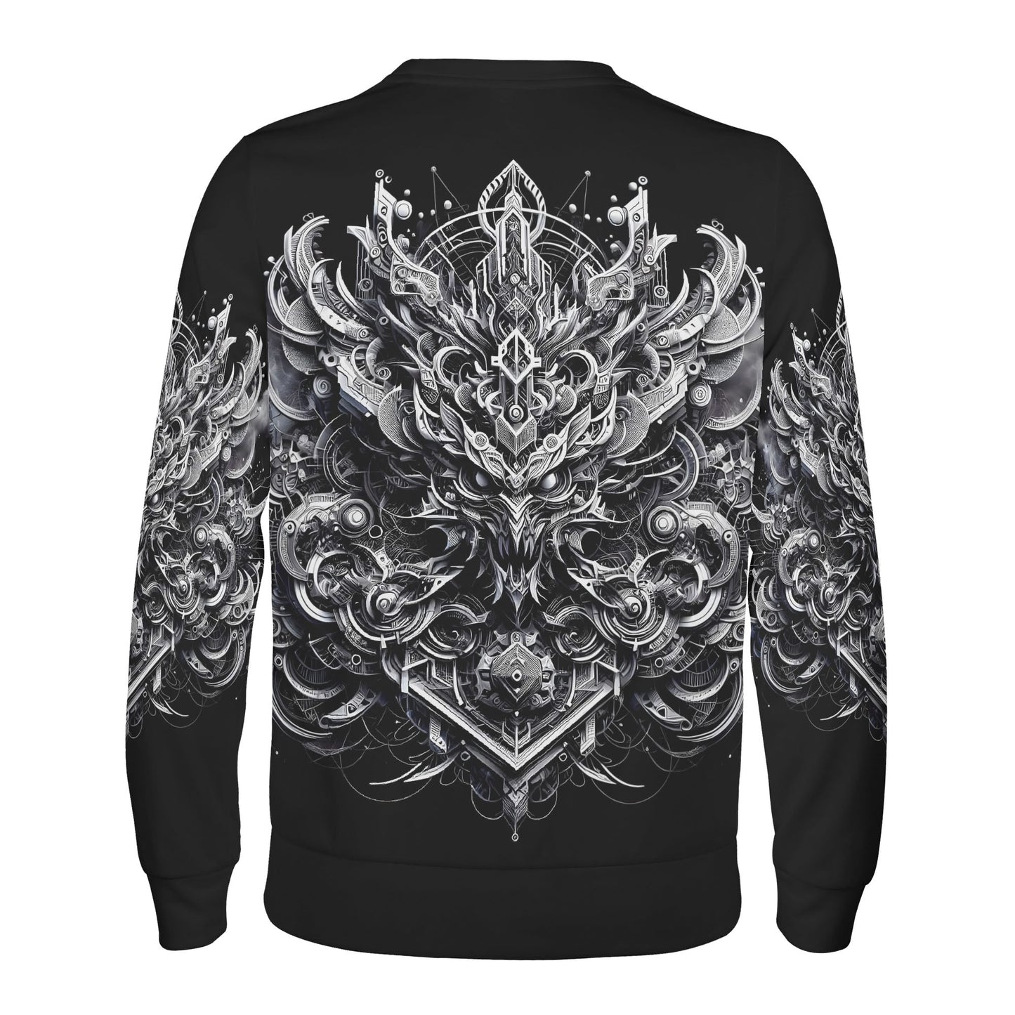 Beast in Motion Poly French Terry Sweatshirt unisex black sweater featuring detailed white beast graphic on back and sleeves