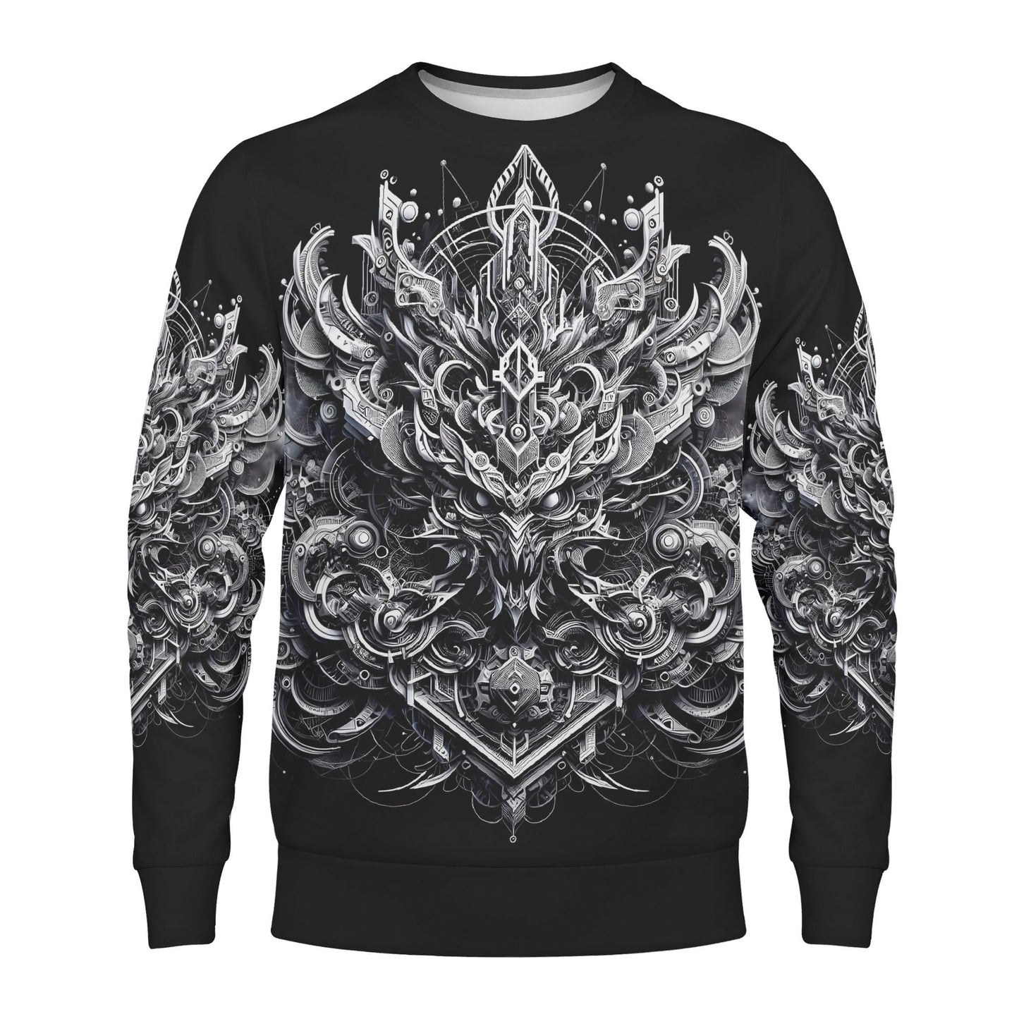 Loud and Lethal unisex Beast in Motion Poly French Terry Sweatshirt black with intricate symmetrical beast mandala graphic