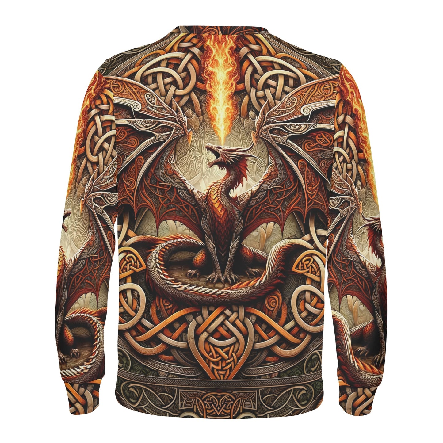 Loud and Lethal Braided Fury Poly French Terry Sweatshirt unisex sweater with fiery dragon and Celtic knot back design