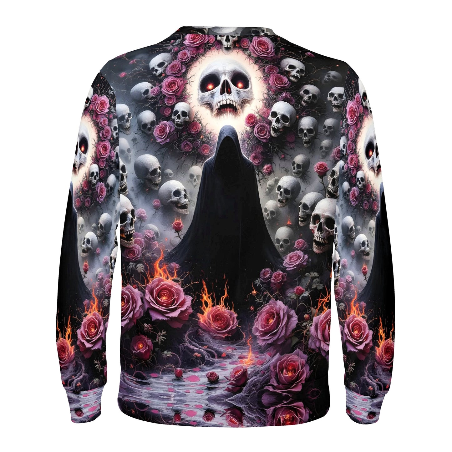Loud and Lethal Enigmatic Symphony Cotton Terry Sweatshirt unisex sweater with hooded reaper skulls roses and flames