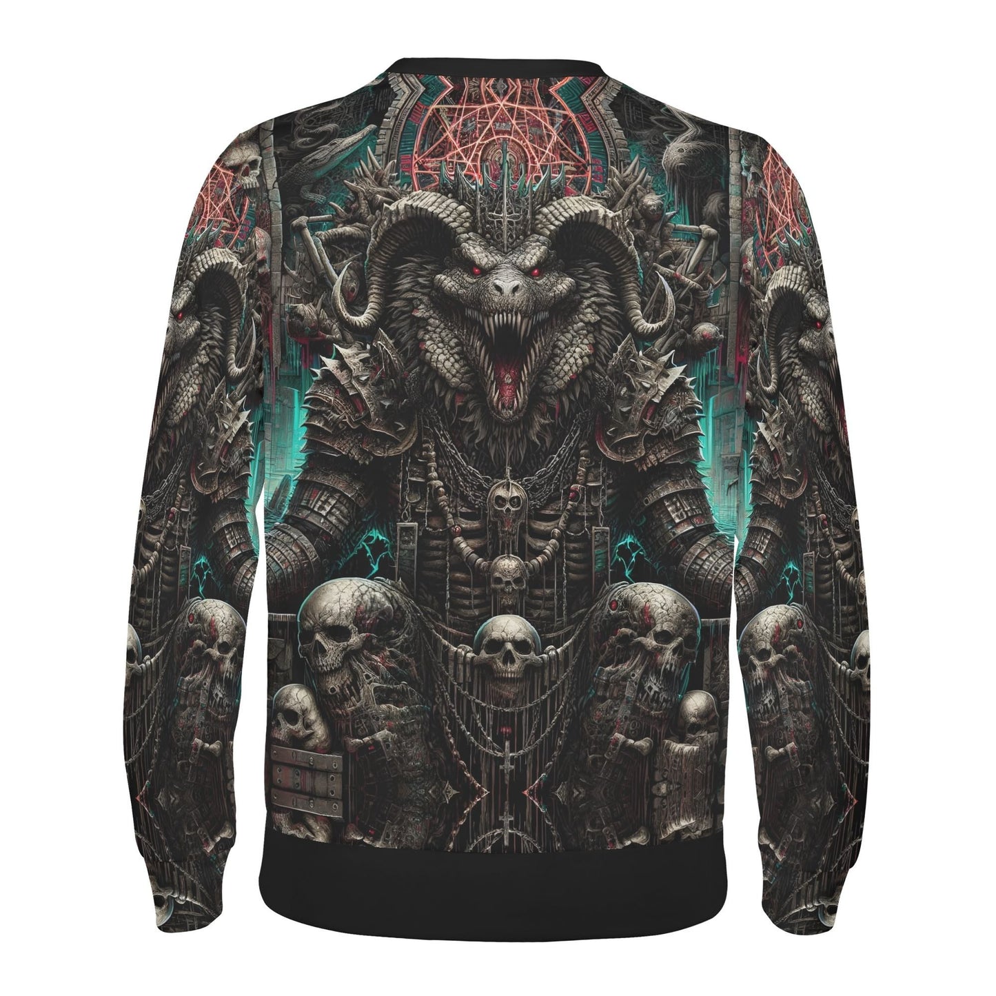 Unisex Loud and Lethal sweater with horned demonic creature and skulls Mythical Monsters Ammit Cotton Terry Sweatshirt