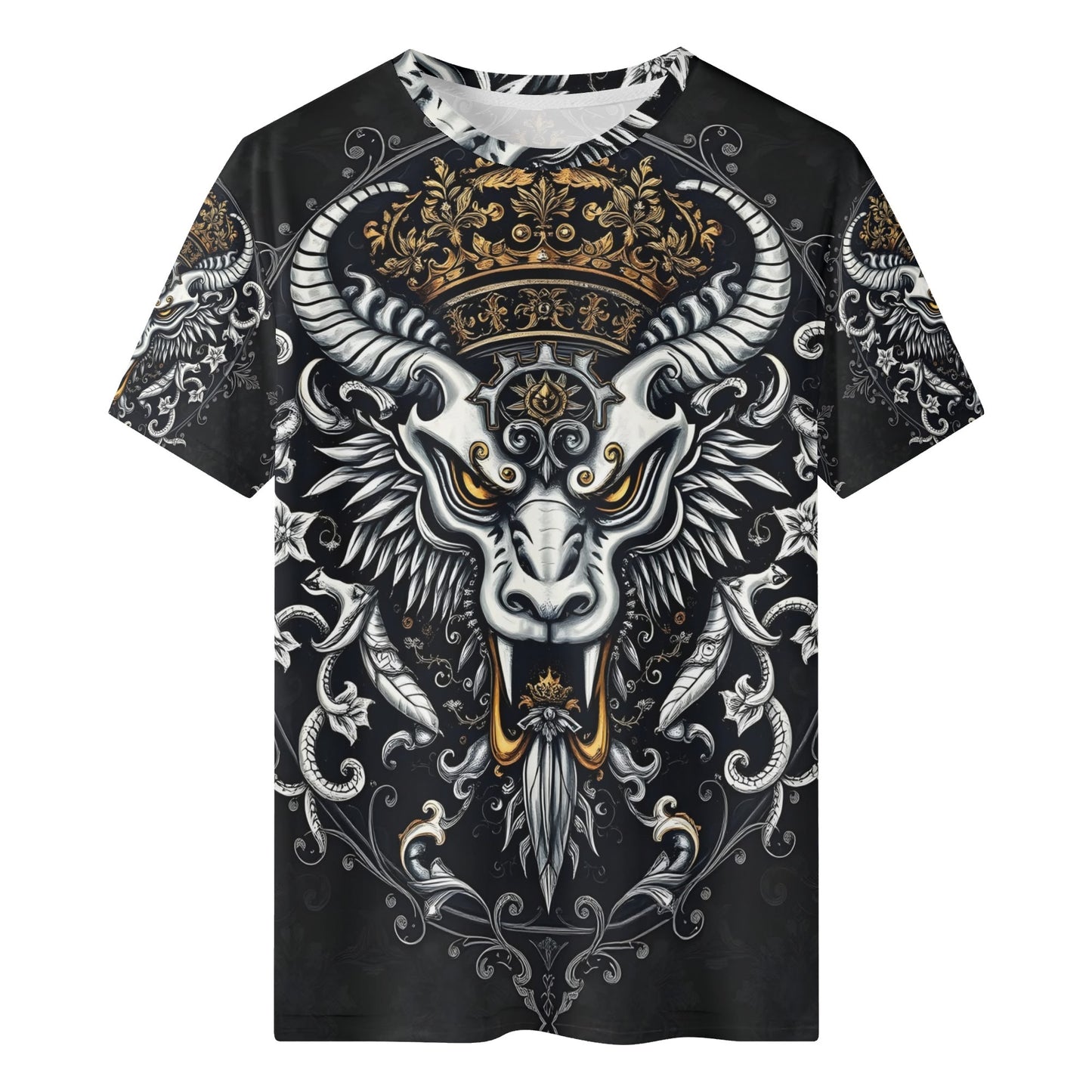 Shadowed Splendor Lycra T-Shirt Mythic Power Unleashed Loud and Lethal unisex shirt with ornate crowned horned beast print
