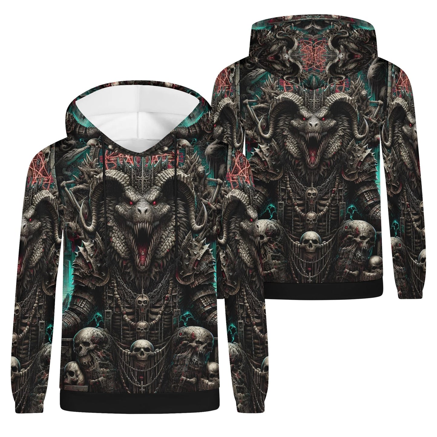 Mythical Monsters Ammit Poly French Terry Hoodie with dark detailed monster and skull design unisex hoodie