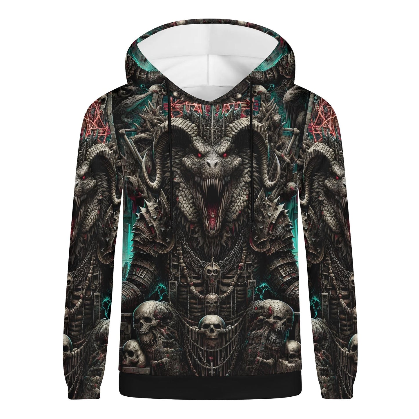 Mythical Monsters Ammit Poly French Terry Hoodie with detailed dark fantasy dragon and skull design