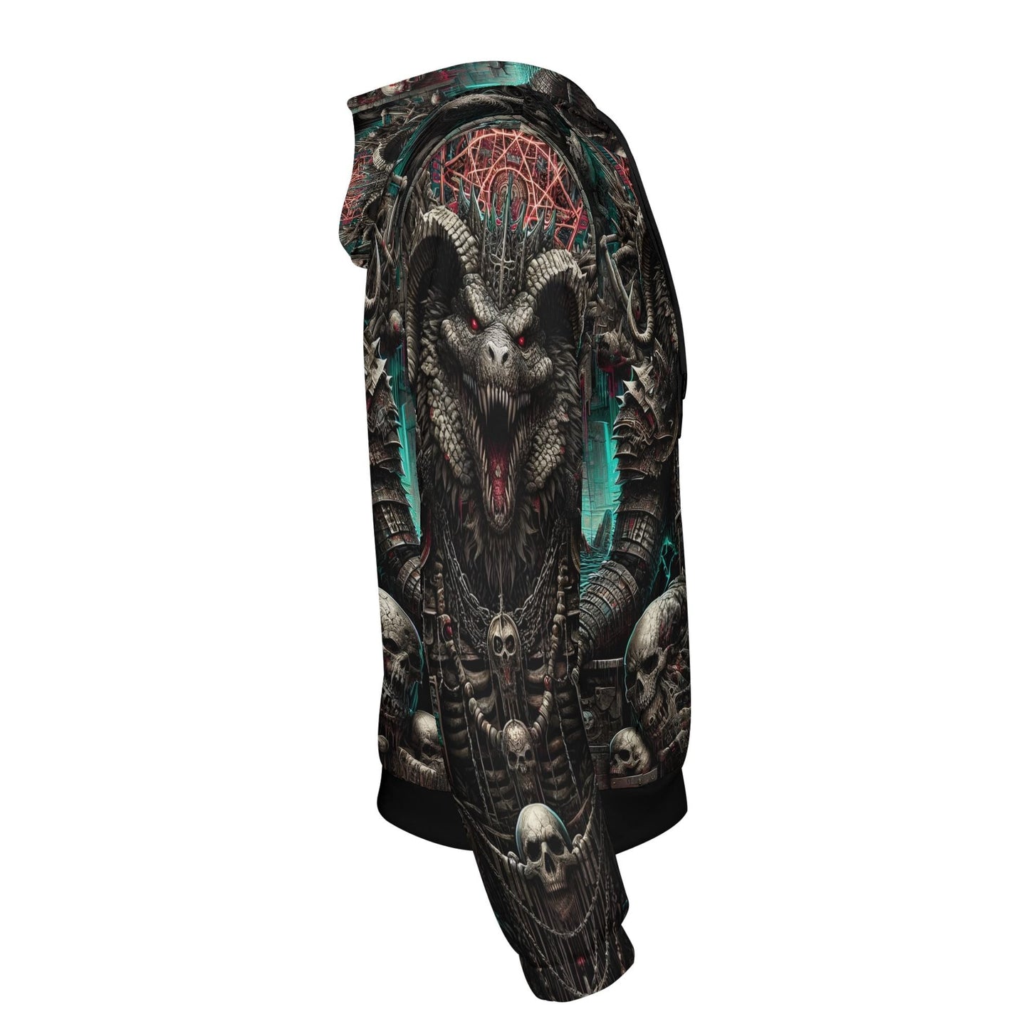 Loud and Lethal Mythical Monsters Ammit Poly French Terry Hoodie with dark mythical monster and skull design