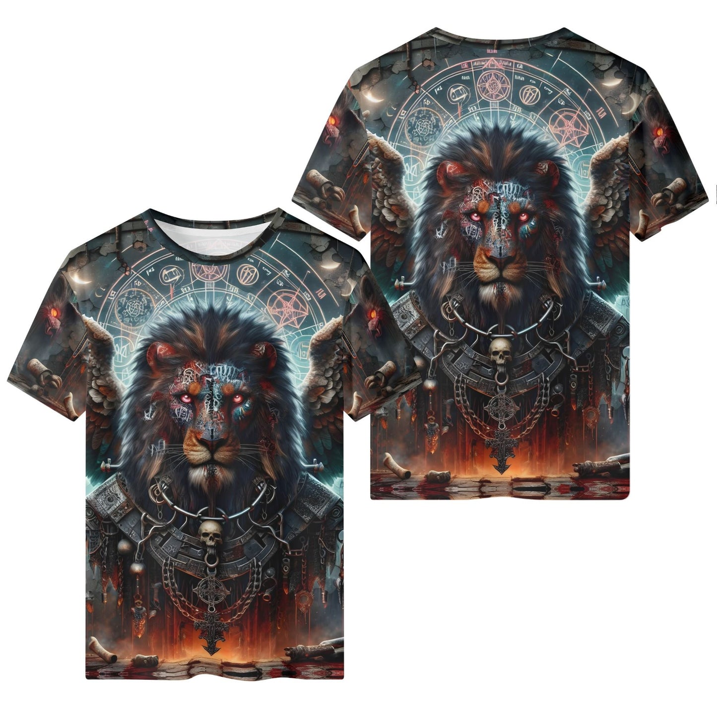 Mythical Monsters Anzu Organic Cotton T-Shirt with detailed lion monster design and mystical symbols