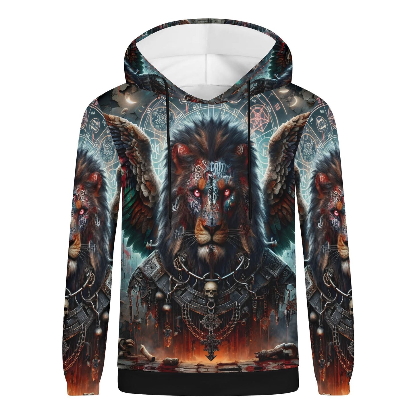 Mythical Monsters Anzu Poly French Terry Hoodie featuring a detailed winged lion warrior design