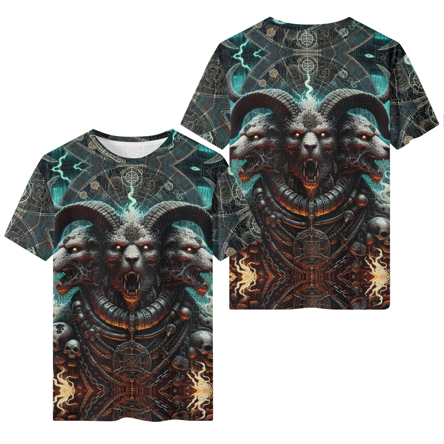 Mythical Monsters Cerberus 100% Cotton T-Shirt featuring a fierce three-headed Cerberus design with dark mystical elements