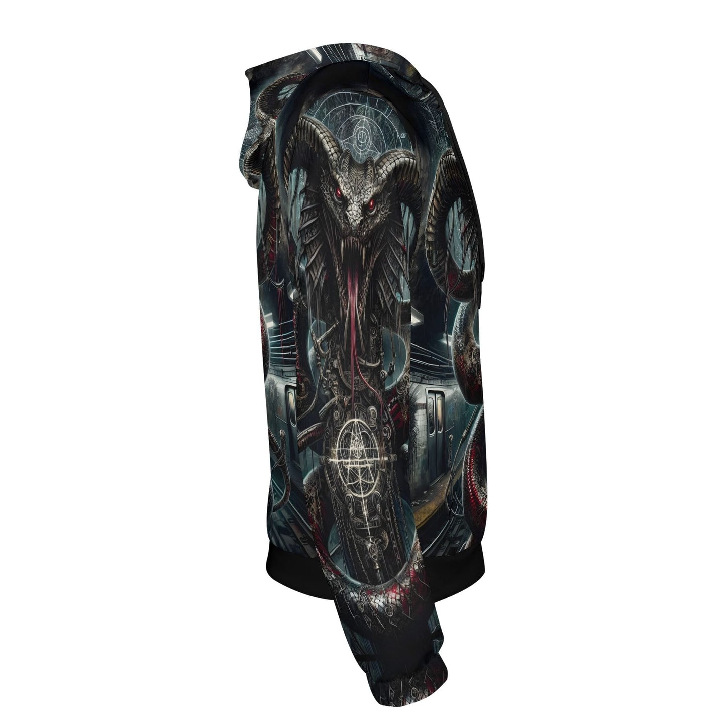 Mythical Monsters Jormungandr Poly French Terry Hoodie with detailed serpent design in dark tones