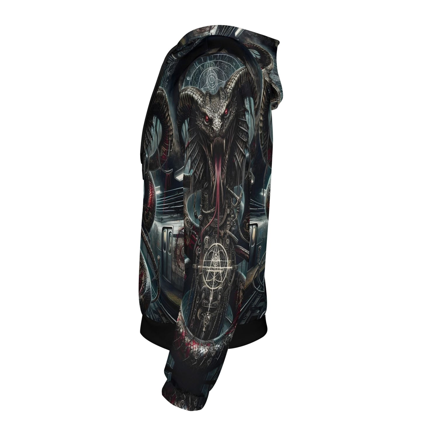 Mythical Monsters Jormungandr Poly French Terry Hoodie by Loud and Lethal with dark serpent design