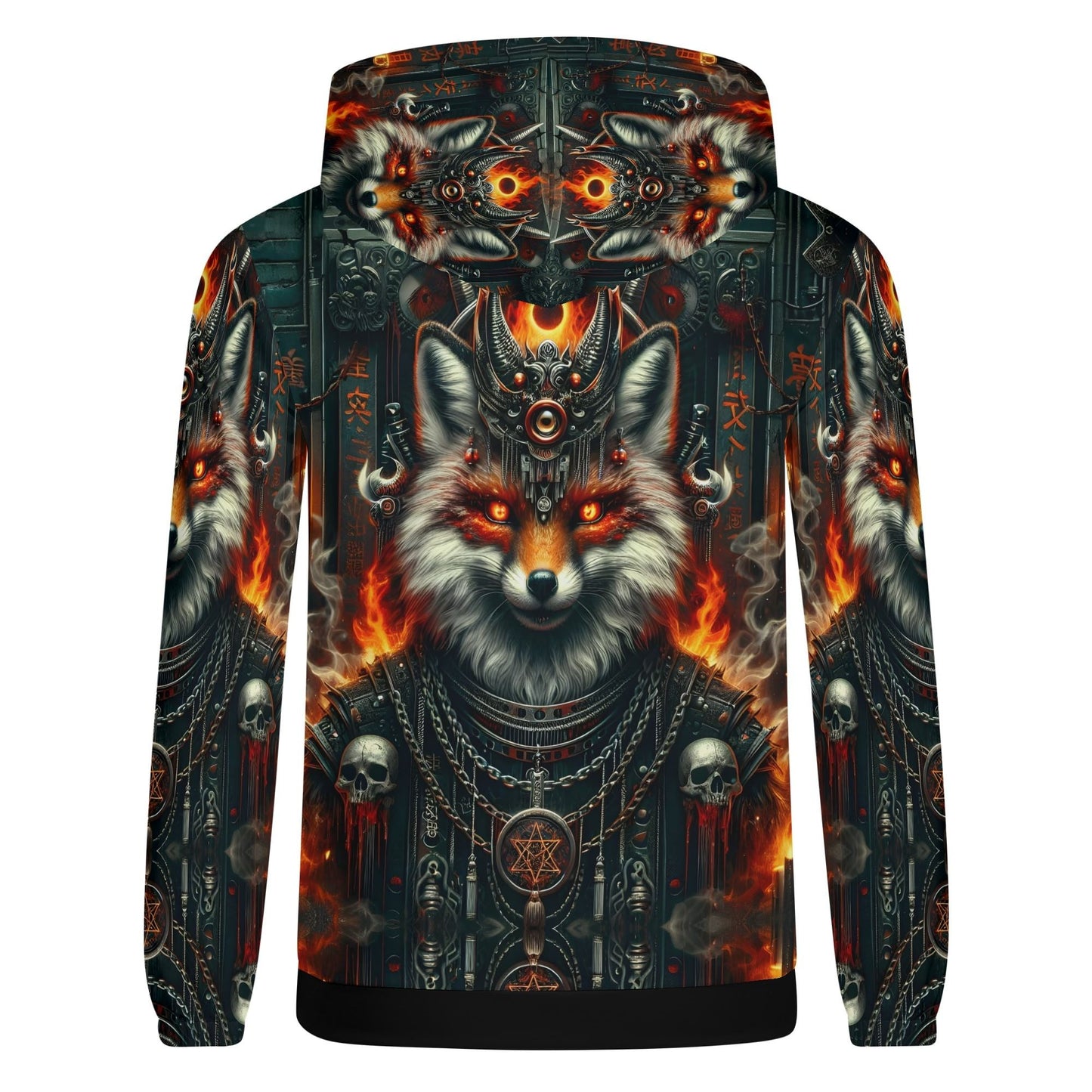 Loud and Lethal Mythical Monsters Kitsune Poly French Terry Hoodie featuring fiery fox with skulls and mystical symbols