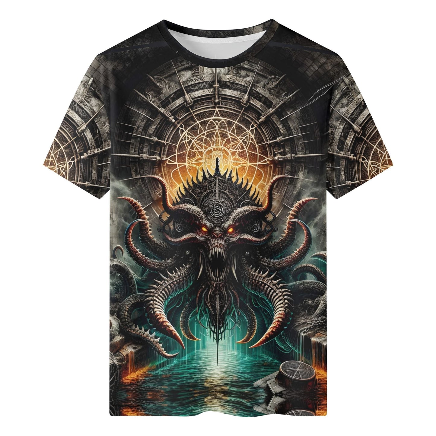 Mythical Monsters Kraken Organic Cotton T-Shirt featuring a dark, detailed kraken design with glowing eyes