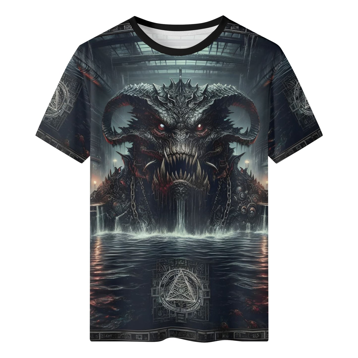 Mythical Monsters Leviathan Organic Cotton T-Shirt featuring a fierce sea monster design on a unisex black tee