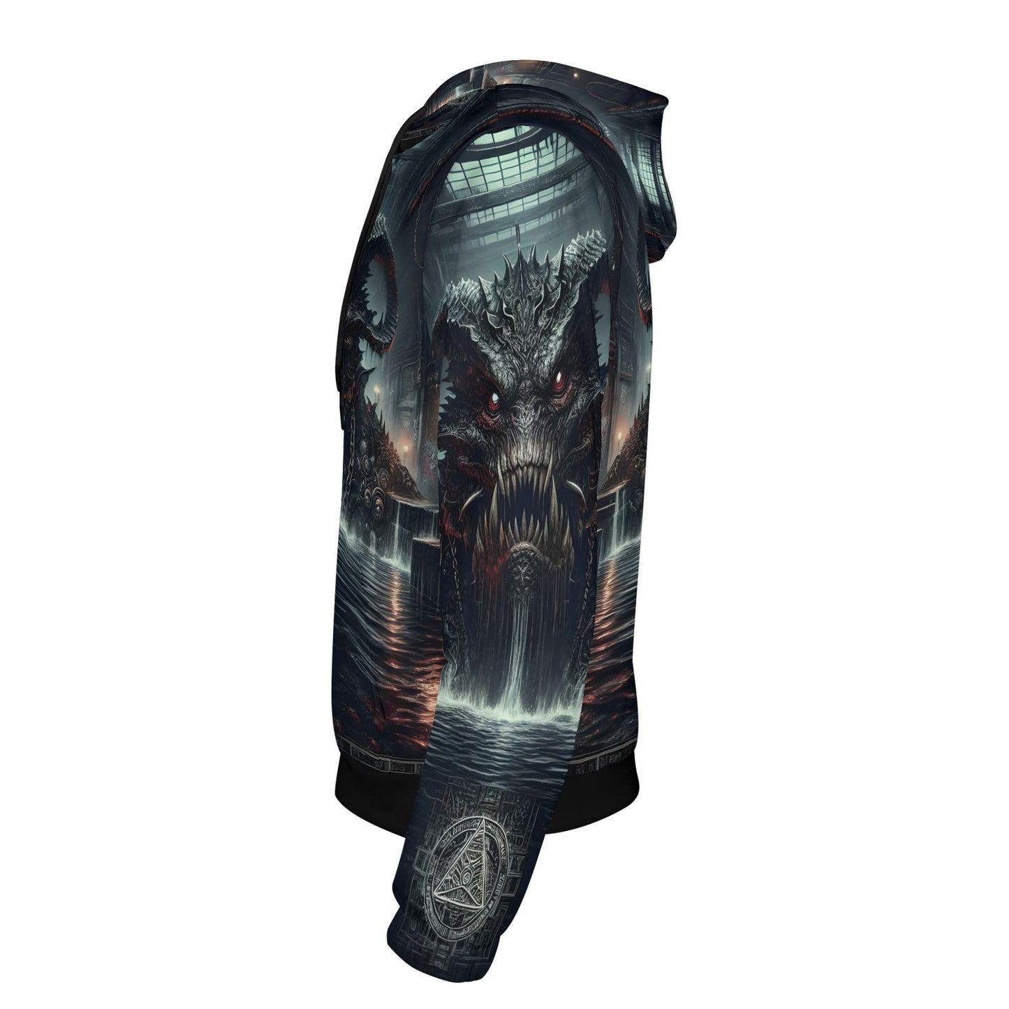 Mythical Monsters Leviathan Poly French Terry Hoodie by Loud and Lethal with dark leviathan monster design