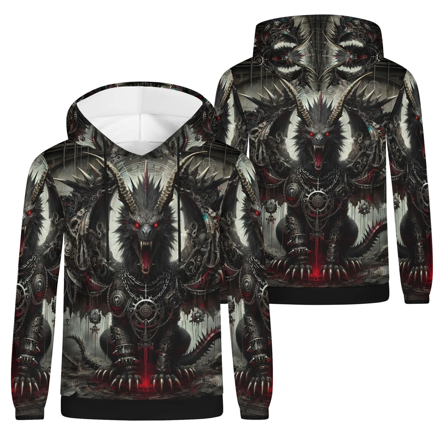 Mythical Monsters Manticore Poly French Terry Hoodie with dark intricate monster design in unisex style