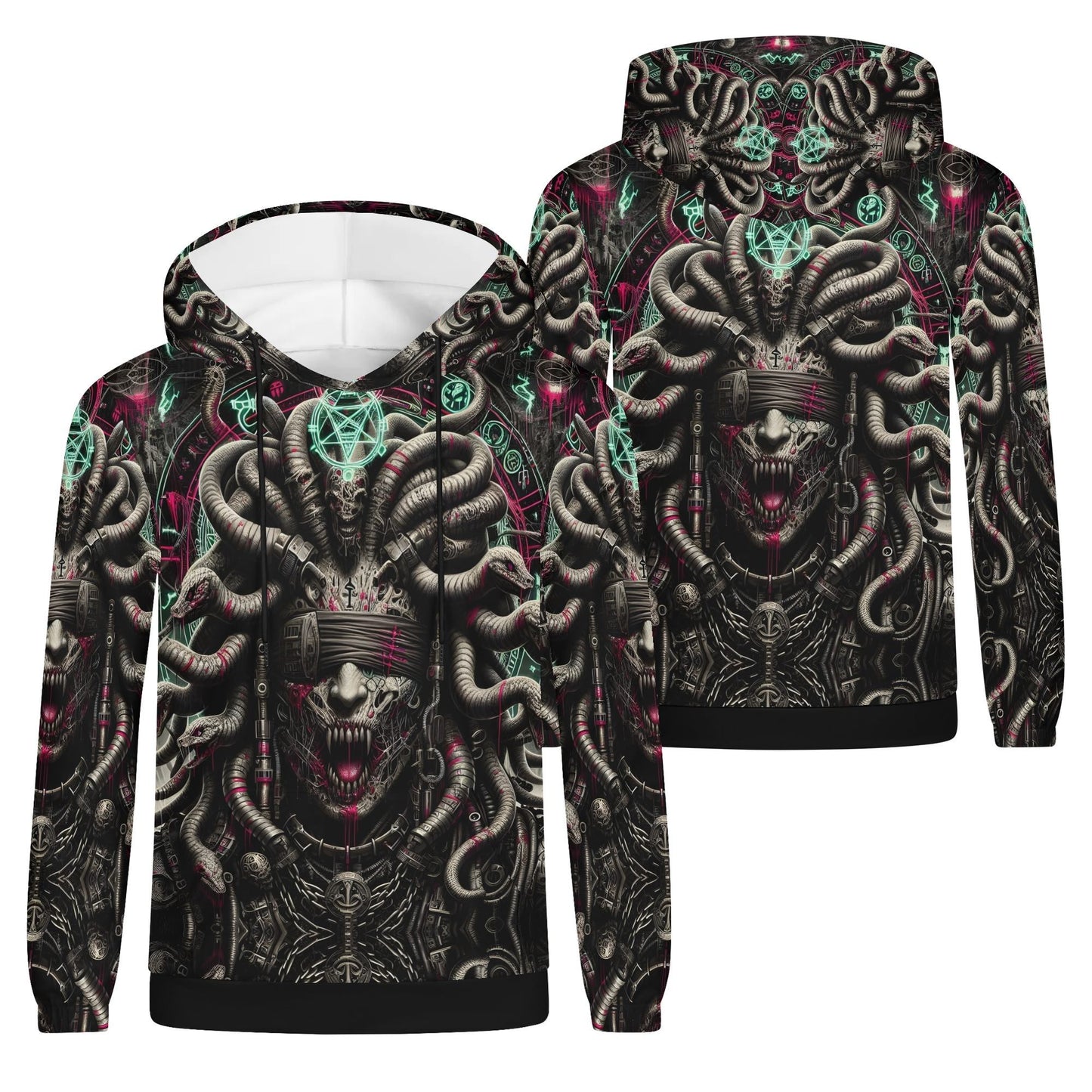Mythical Monsters Medusa Poly French Terry Hoodie by Loud and Lethal with dark intricate monster design