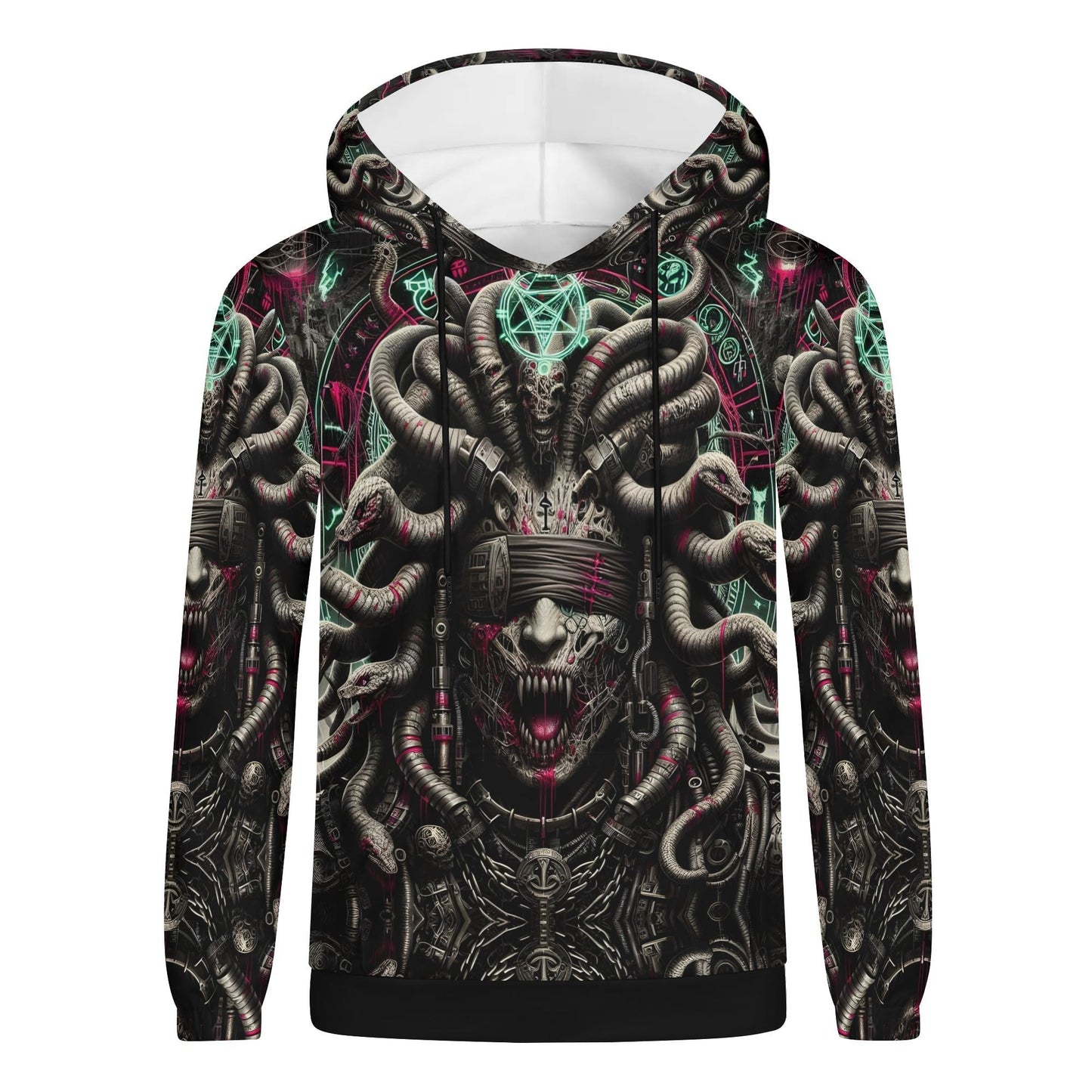 Mythical Monsters Medusa Poly French Terry Hoodie with detailed dark mythical Medusa design