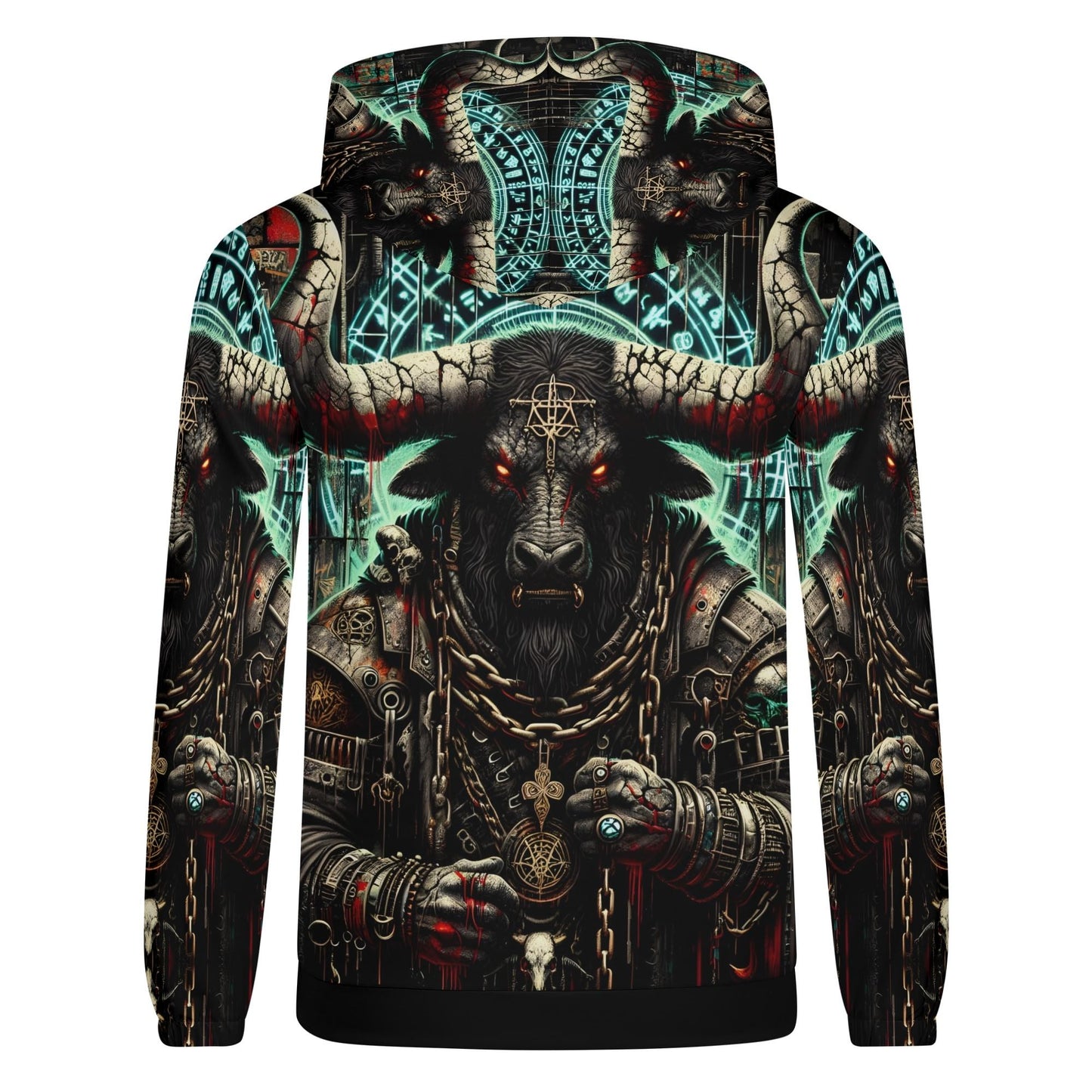 Mythical Monsters Minotaur Poly French Terry Hoodie with detailed dark fantasy graphic design