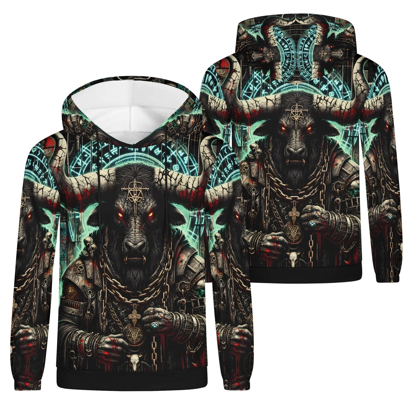 Mythical Monsters Minotaur Poly French Terry Hoodie by Loud and Lethal with detailed dark minotaur design
