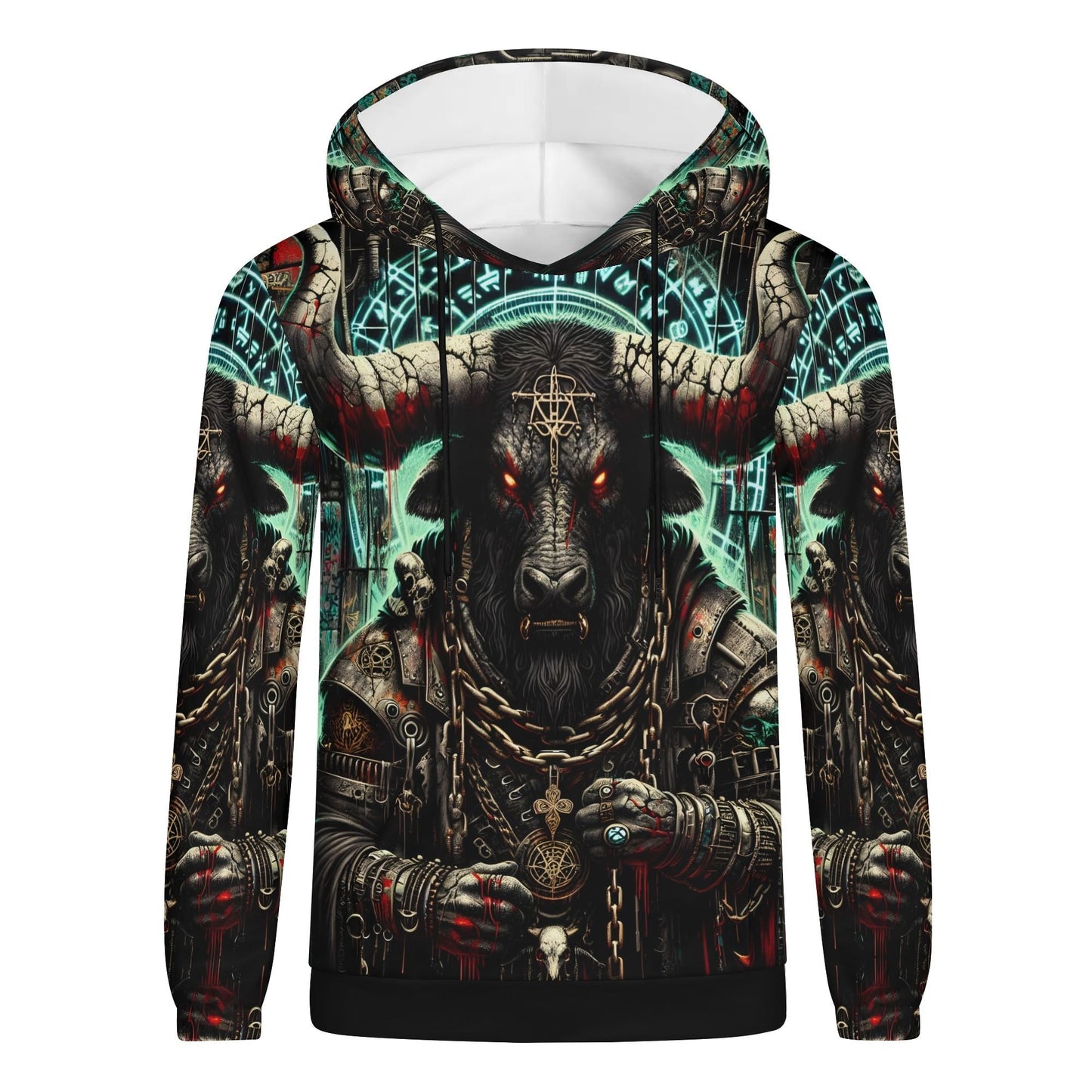 Mythical Monsters Minotaur Poly French Terry Hoodie with detailed dark fantasy minotaur design