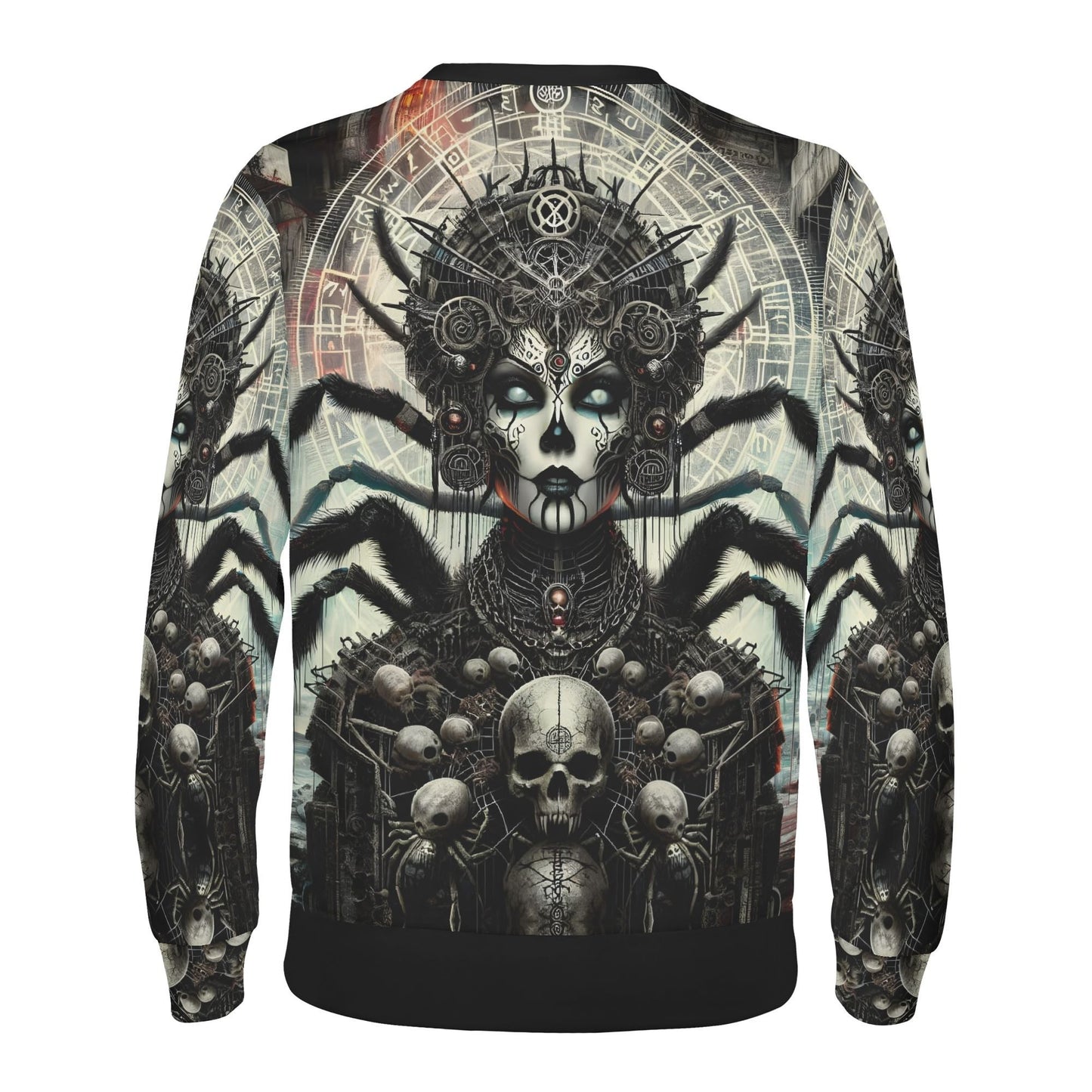 Mythical Monsters Arachne Poly French Terry Sweatshirt unisex sweater with spider queen skulls ornate headdress full print