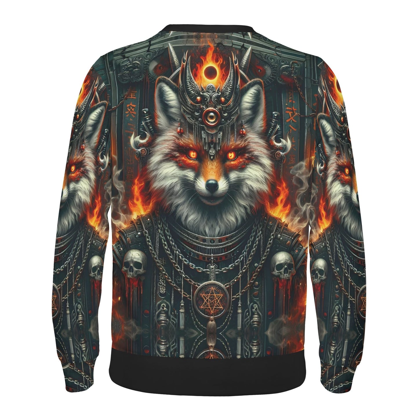 Loud and Lethal Mythical Monsters Kitsune Poly French Terry Sweatshirt unisex with fiery crowned fox skulls chains gothic print