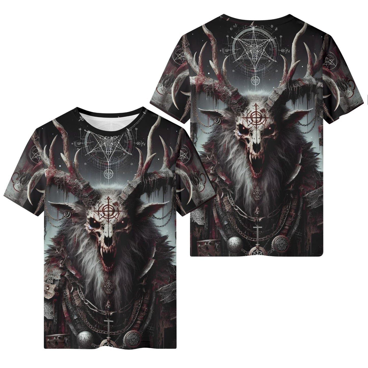 Mythical Monsters Wendigo Lycra T-Shirt with dark eerie Wendigo design and mystical symbols