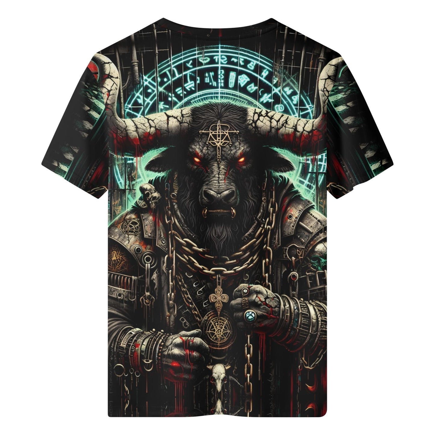 Loud and Lethal Mythical Monsters Minotaur 100 Cotton T-Shirt with dark gothic minotaur graphic and glowing runes