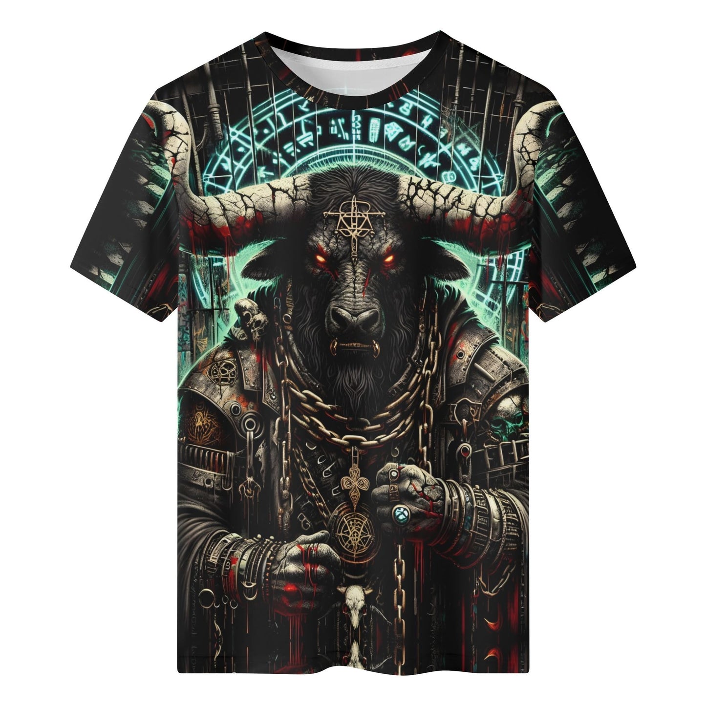 Loud and Lethal Mythical Monsters Minotaur 100 Cotton T-Shirt unisex black tee with armored minotaur and occult symbols