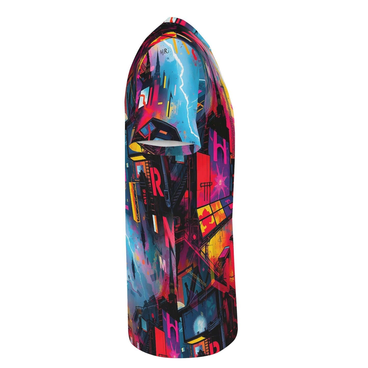 Loud and Lethal Neon Dawn Lycra T-Shirt with vibrant urban street art design in multicolor