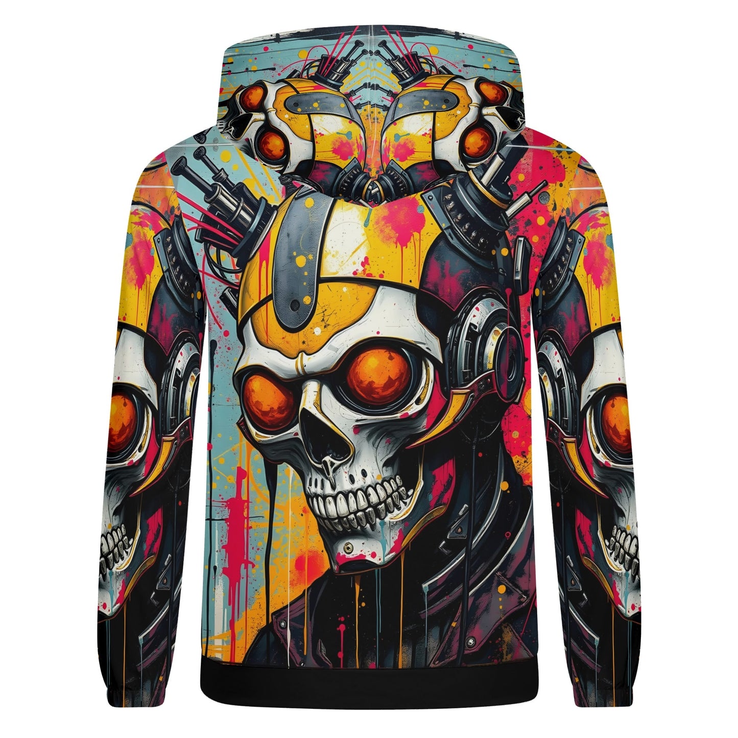 Neon Reaper Poly French Terry hoodie by Loud and Lethal with vibrant skull and mechanical design
