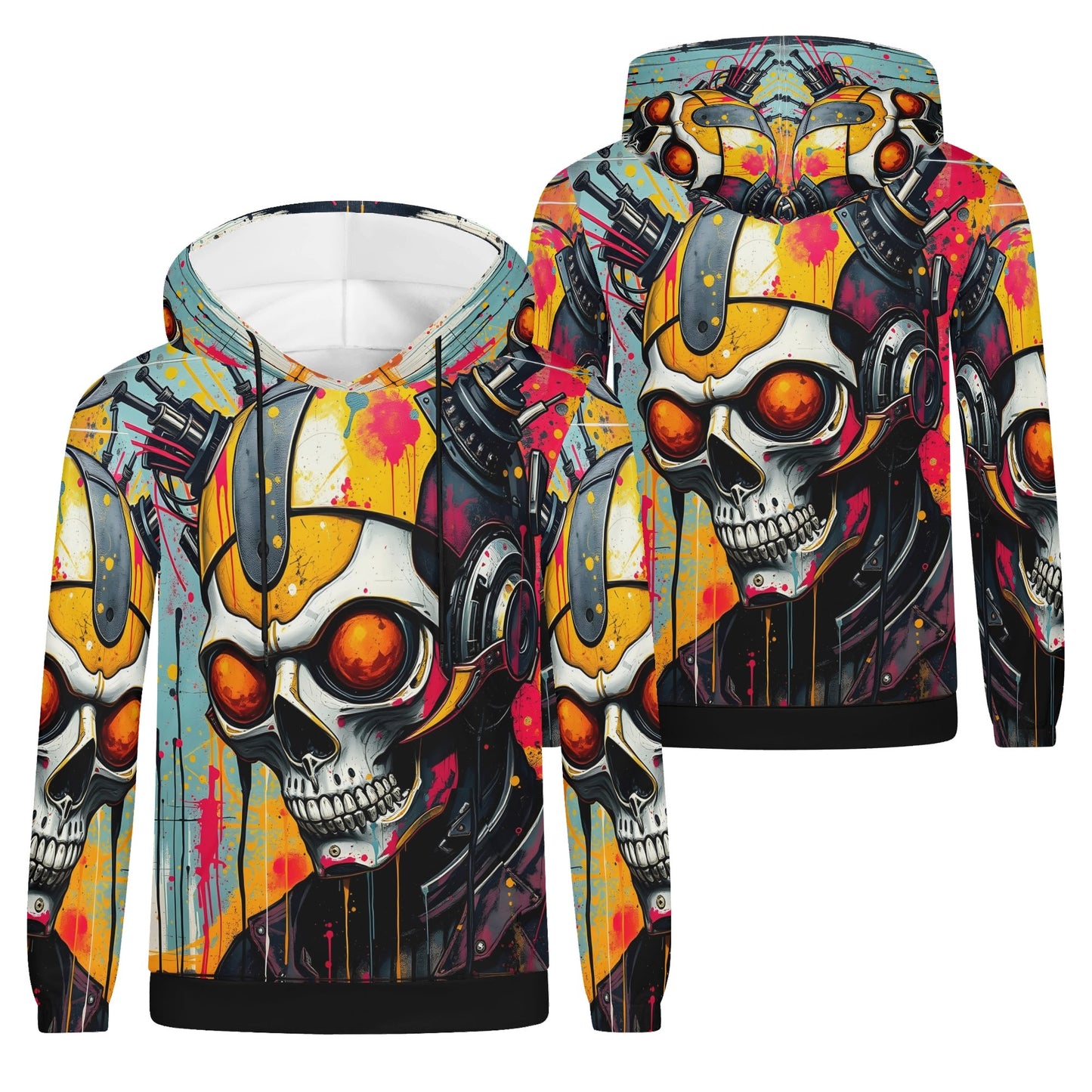 Neon Reaper Poly French Terry hoodie by Loud and Lethal with vibrant skull and robotic design