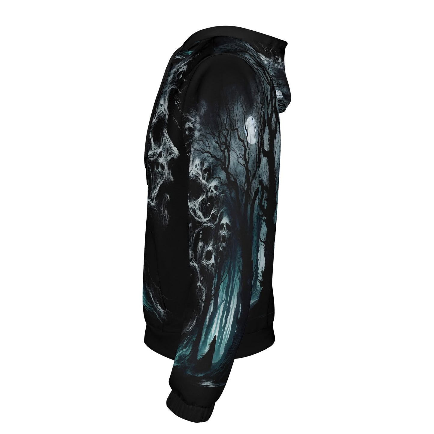 Loud and Lethal Nightmare Grove Poly French Terry hoodie with spooky skull and dark forest design