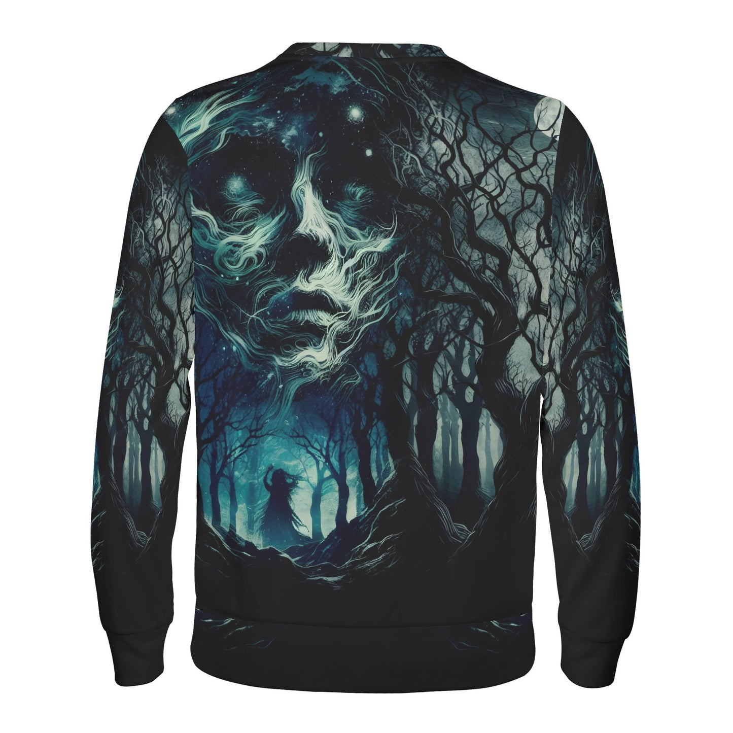 Loud and Lethal Fear of the Dark Poly French Terry Sweatshirt unisex crewneck with eerie forest and ghost face print