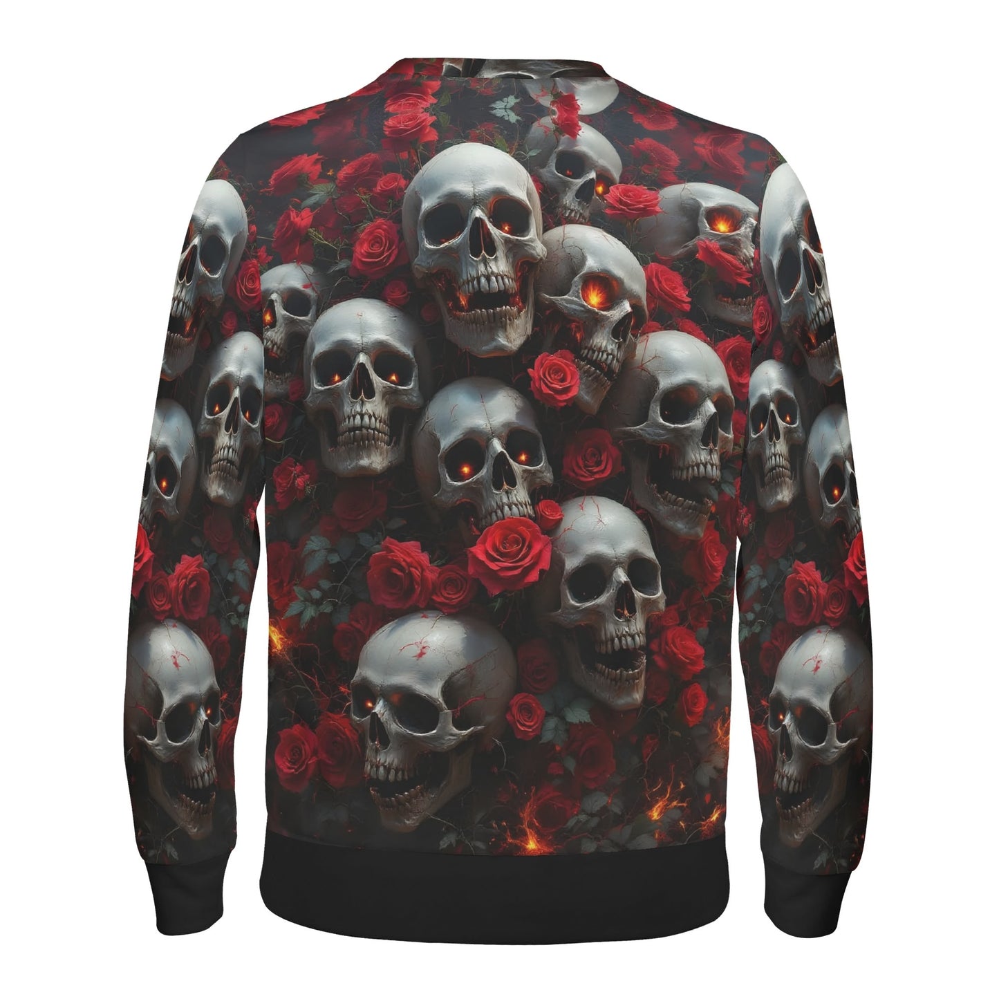 Loud and Lethal unisex sweater with skulls and red roses print A Dance Among the Shadows Poly French Terry Sweatshirt.