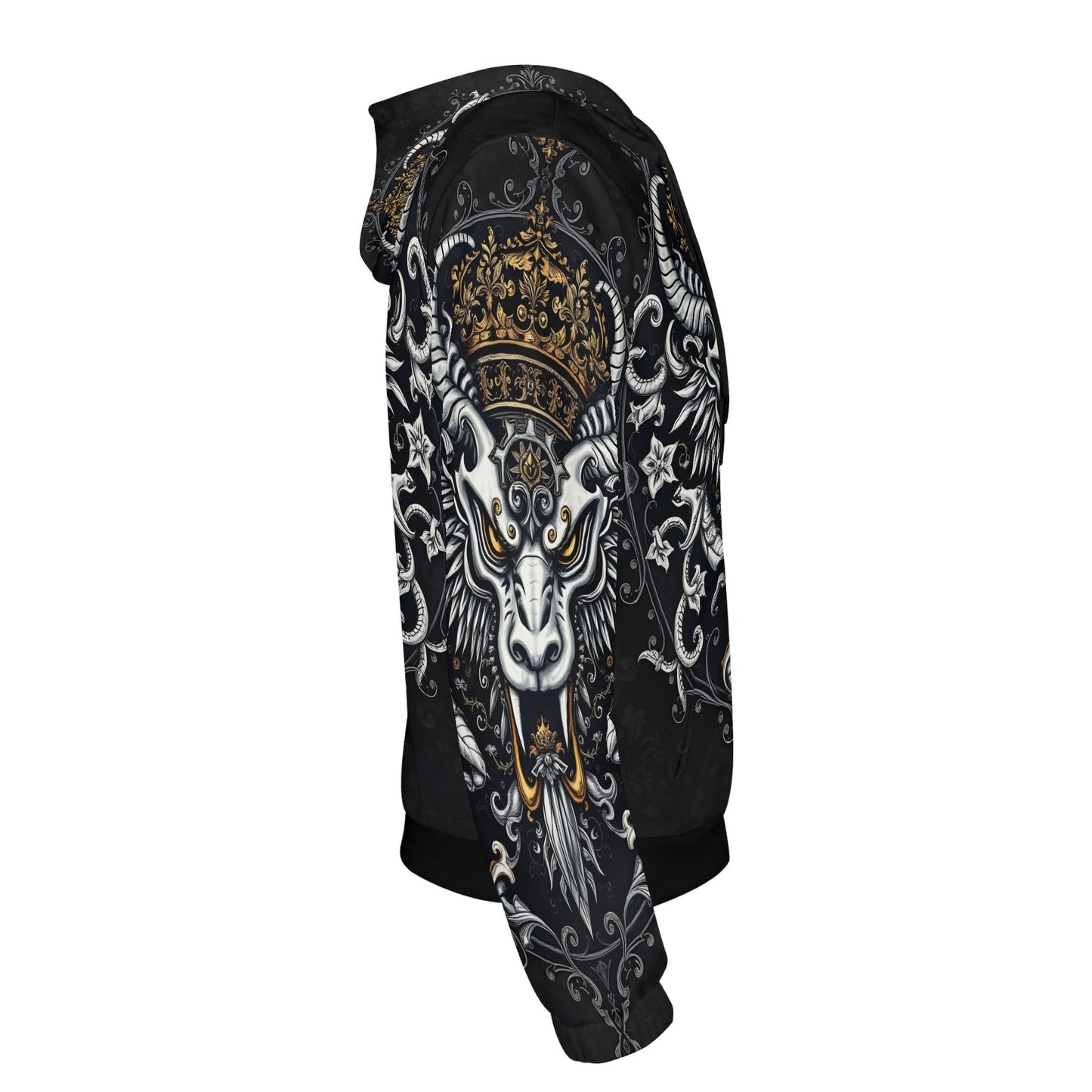 Shadowed Splendor Poly French Terry Hoodie Limited Edition black unisex hoodie crowned goat skull gold filigree