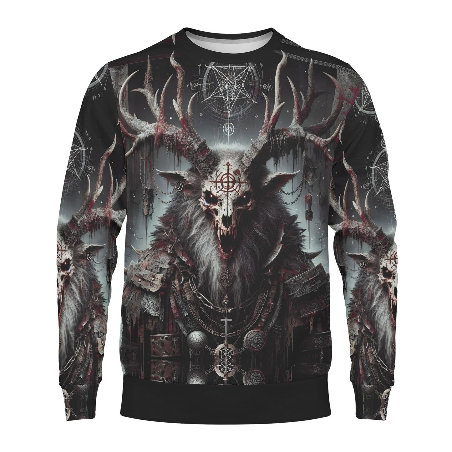 Loud and Lethal unisex sweater wendigo skull antlers occult print Mythical Monsters Wendigo Poly French Terry Sweatshirt